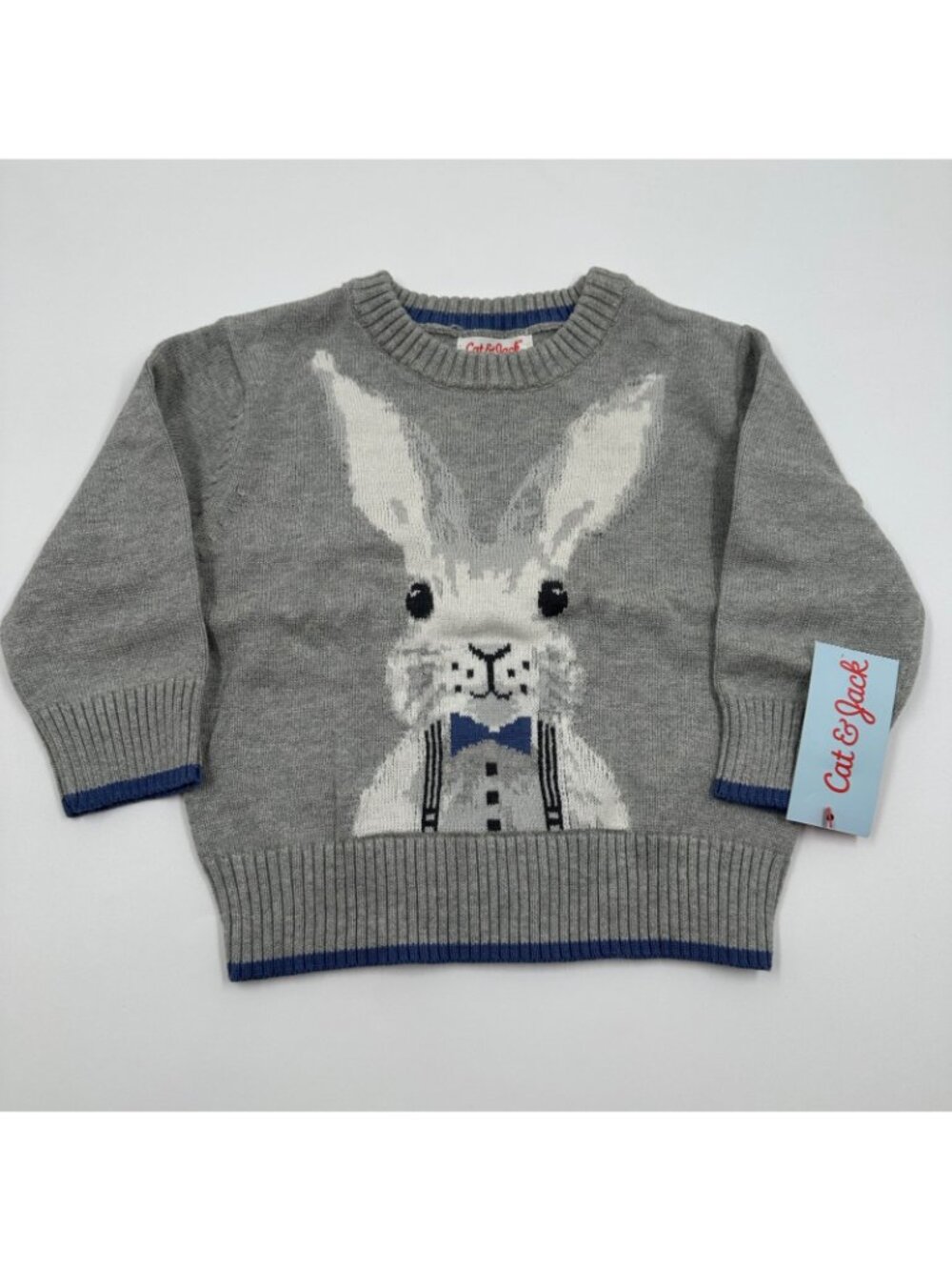 Cat & Jack Sweater Baby 12M Gray Bunny Graphic Crewneck 100% Cotton Pullover NEW - Picture 2 of 8